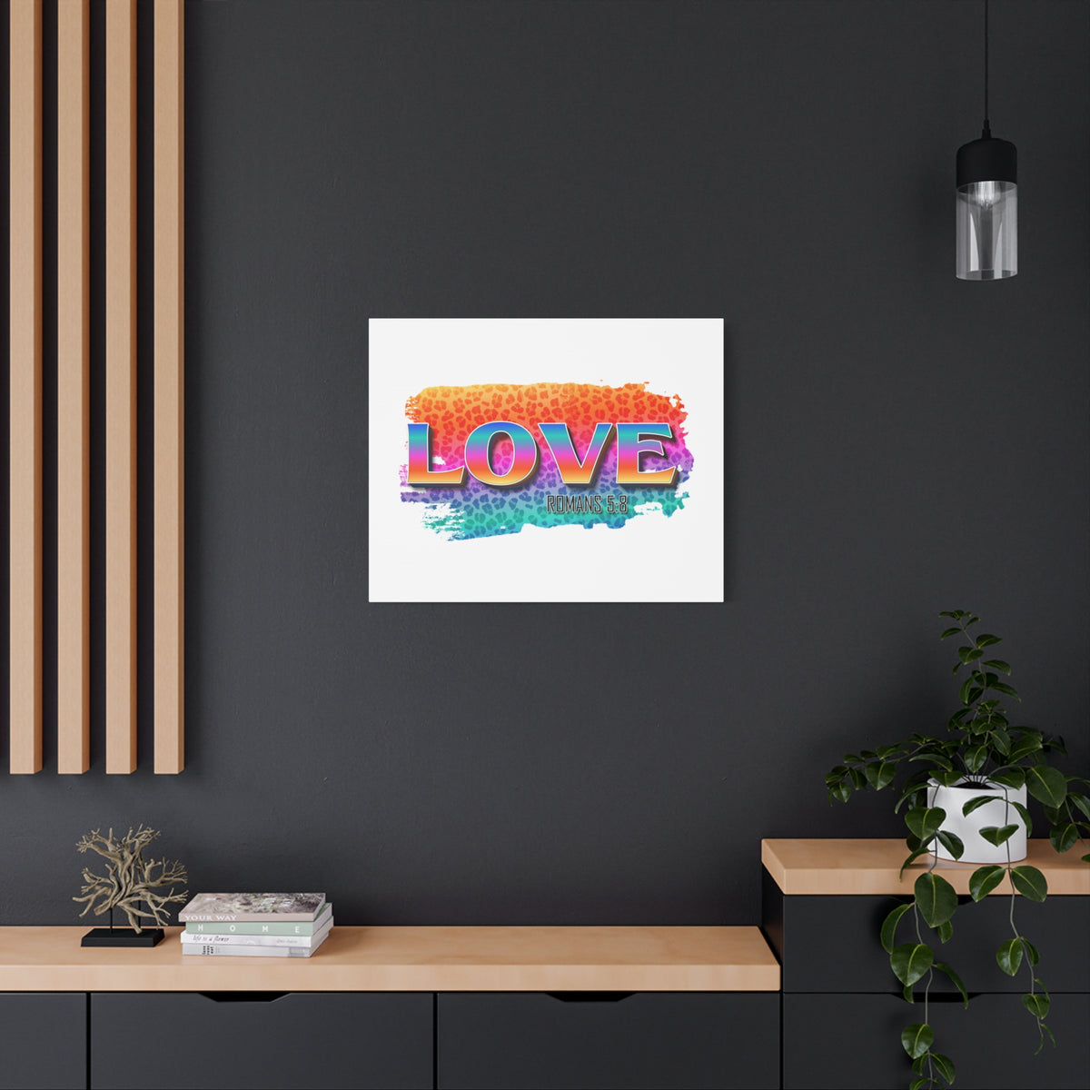 Scripture Canvas Love Romans 5:8 Christian Wall Art Bible Verse Print Ready to Hang