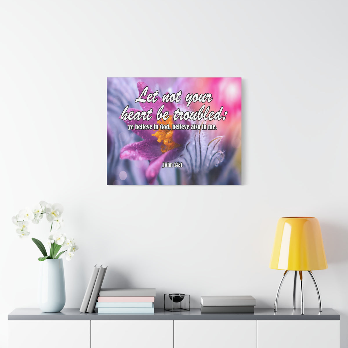 Scripture Canvas Believe in God John 14:1 Christian Wall Art Bible Verse Print Ready to Hang