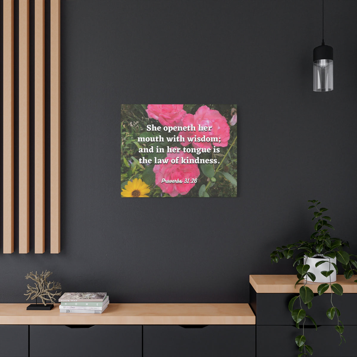 Scripture Canvas Her Mouth With Wisdom Proverbs 31:26 Christian Wall Art Bible Verse Print Ready to Hang