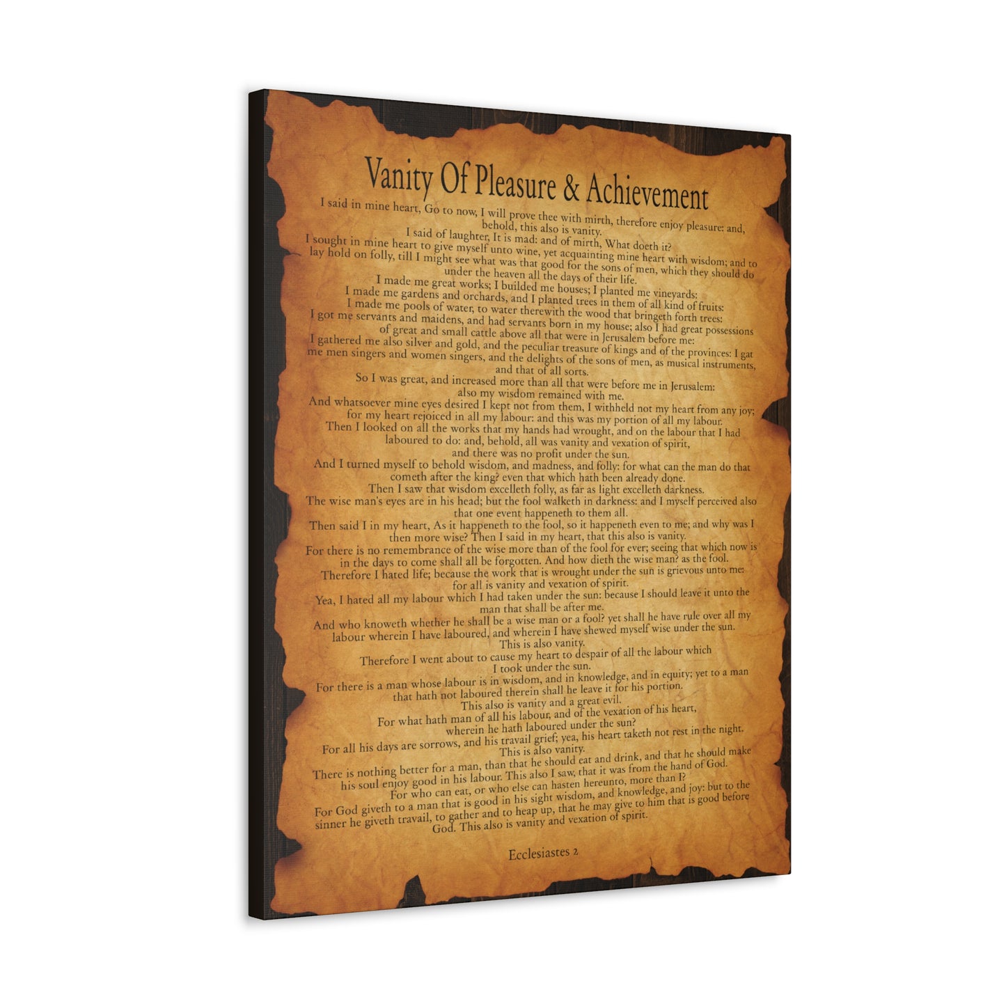 Vanity Of Pleasure & Achievement Ecclesiastes 2 Gold Brown Bible Verse Canvas Christian Wall Art Ready to Hang
