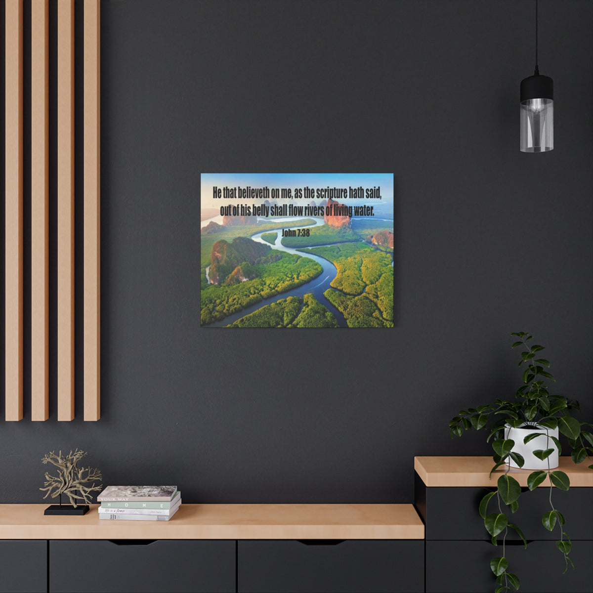 Scripture Canvas Living Water John 7:38 Christian Wall Art Bible Verse Print Ready to Hang