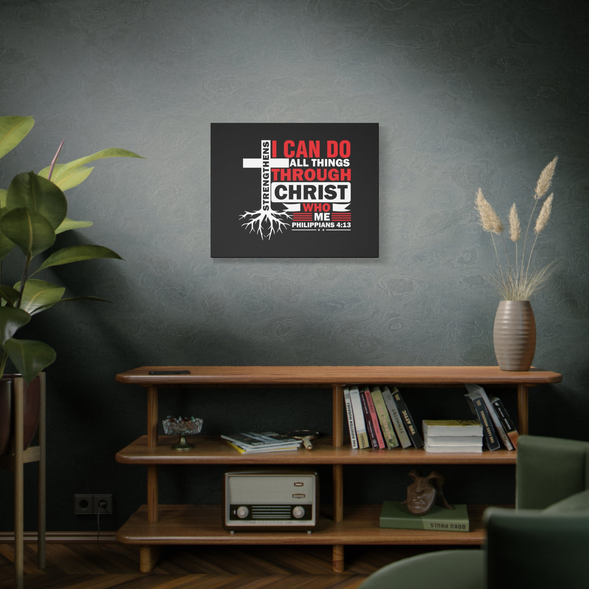 Scripture Canvas Strengthens Me Red Cross Philippians 4:13 Christian Wall Art Bible Verse Print Ready to Hang