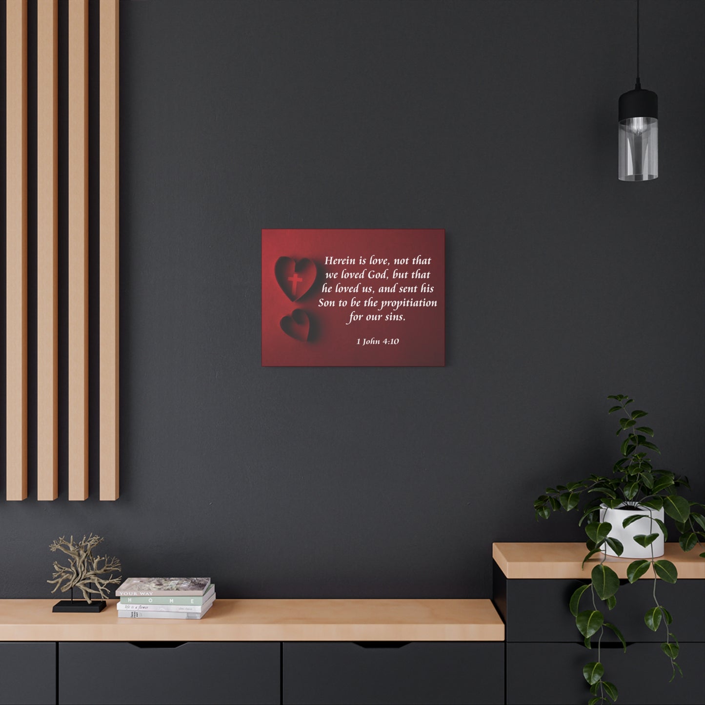 Bible Verse Canvas Herein is Love 1 John 4:10 Christian Home Décor Wall Art Scripture Ready to Hang Faith Print