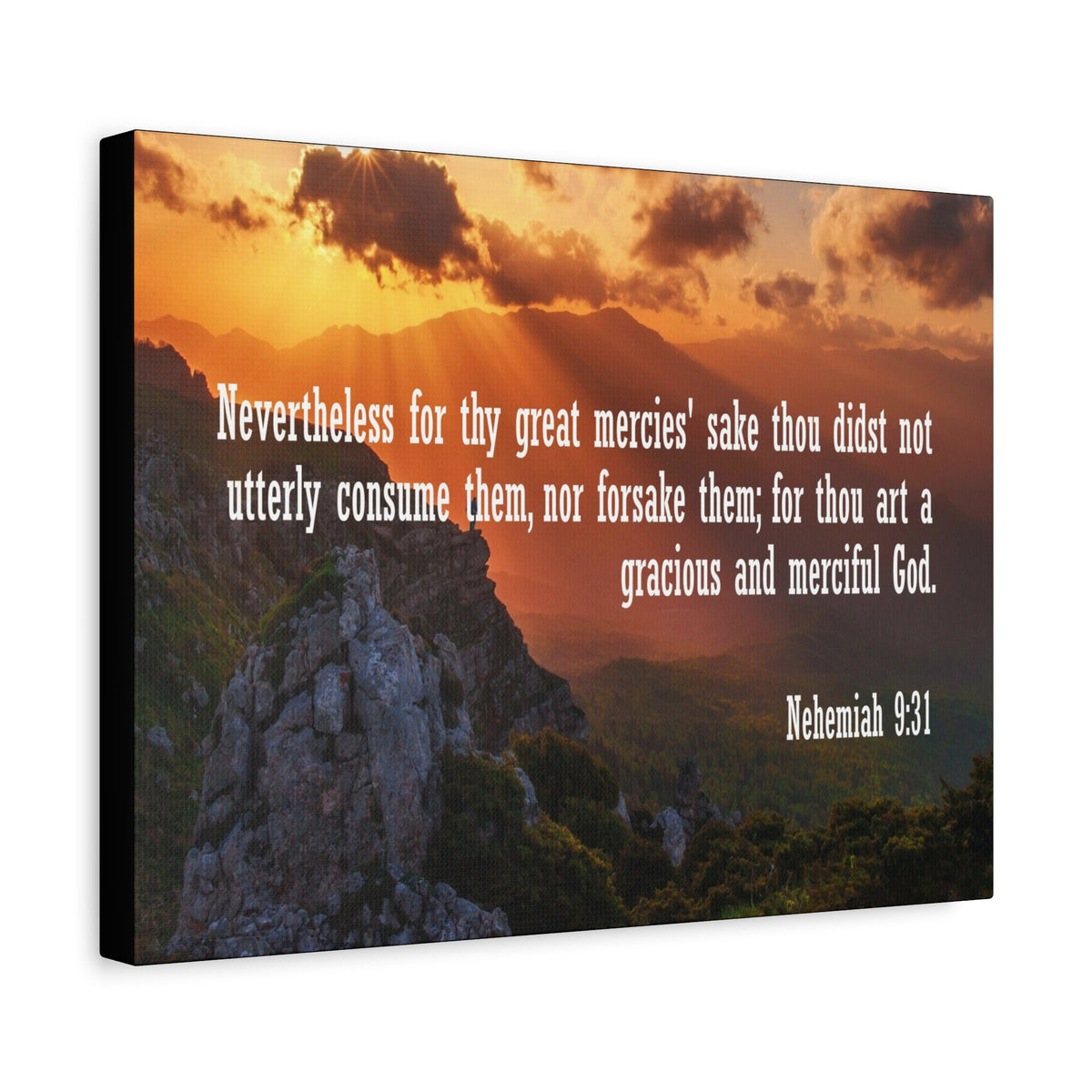 Scripture Canvas Gracious and Merciful God Nehemiah 9:31 Christian Wall Art Bible Verse Print Ready to Hang