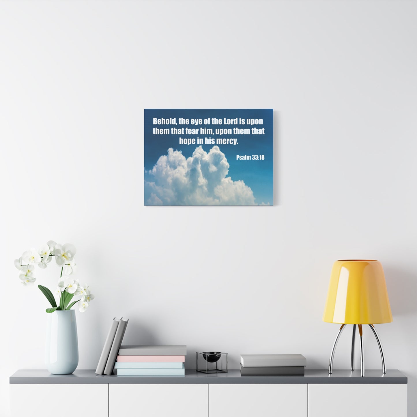 Bible Verse Canvas Hope in His Mercy Psalm 33:18 Christian Home Décor Wall Art Scripture Ready to Hang Faith Print