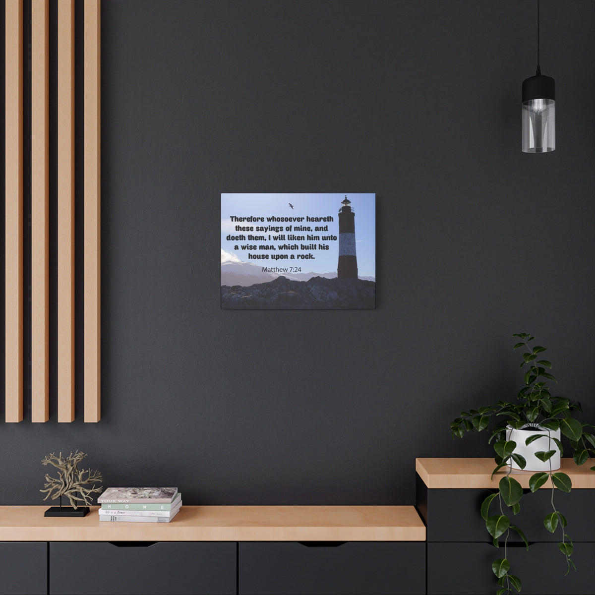 Scripture Canvas House Upon a Rock Matthew 7:24 Christian Wall Art Bible Verse Print Ready to Hang