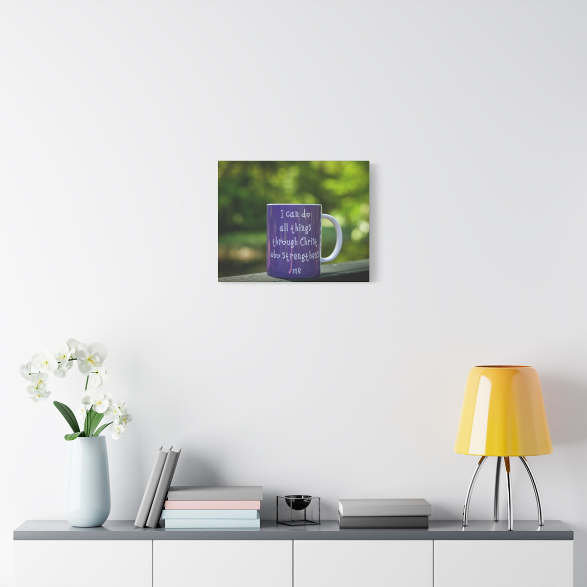 Scripture Canvas Strengthens Me Philippians 4:13 Purple Mug Christian Wall Art Bible Verse Print Ready to Hang