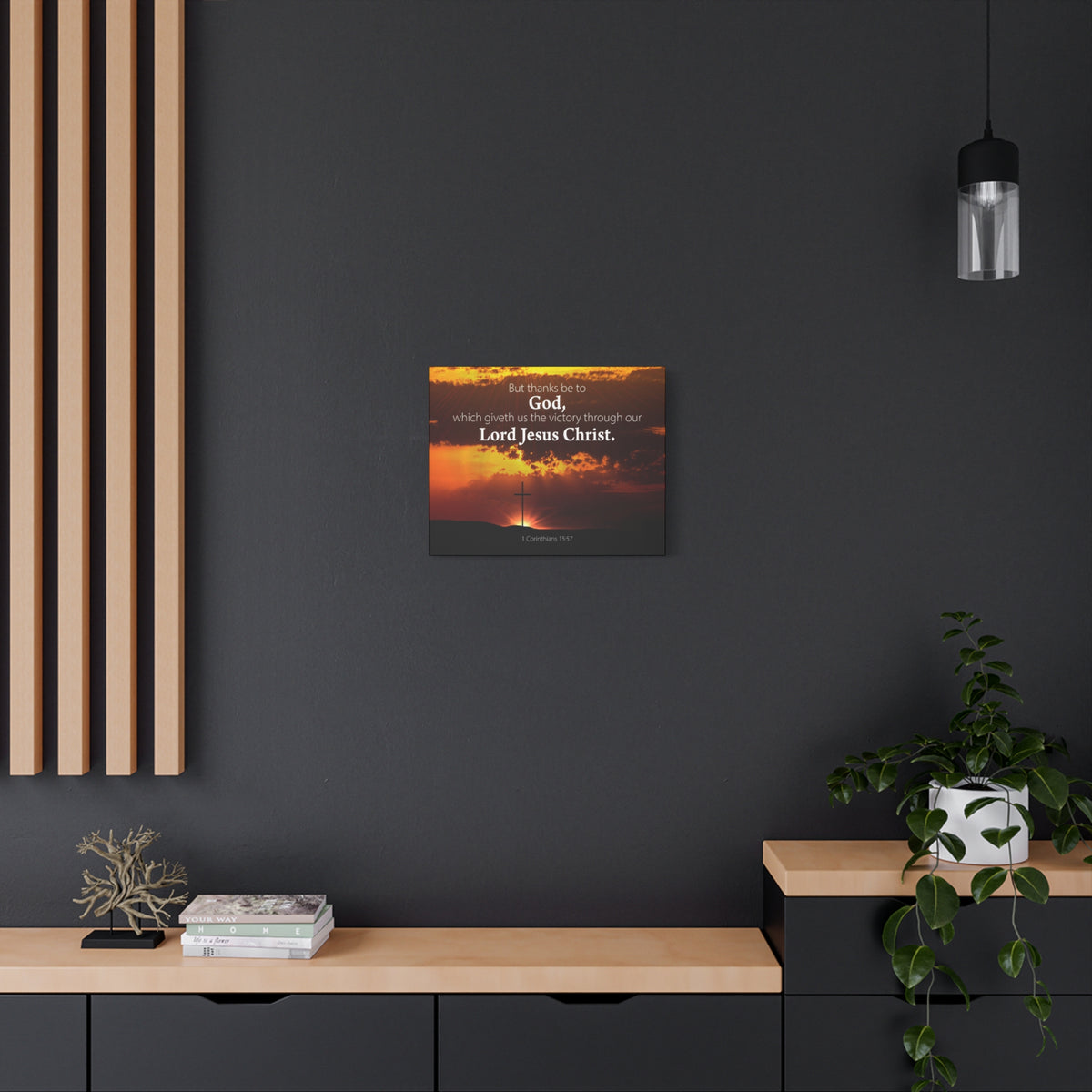 Scripture Canvas Thanks Be to God 1 Corinthians 15:57 Christian Wall Art Bible Verse Print Ready to Hang