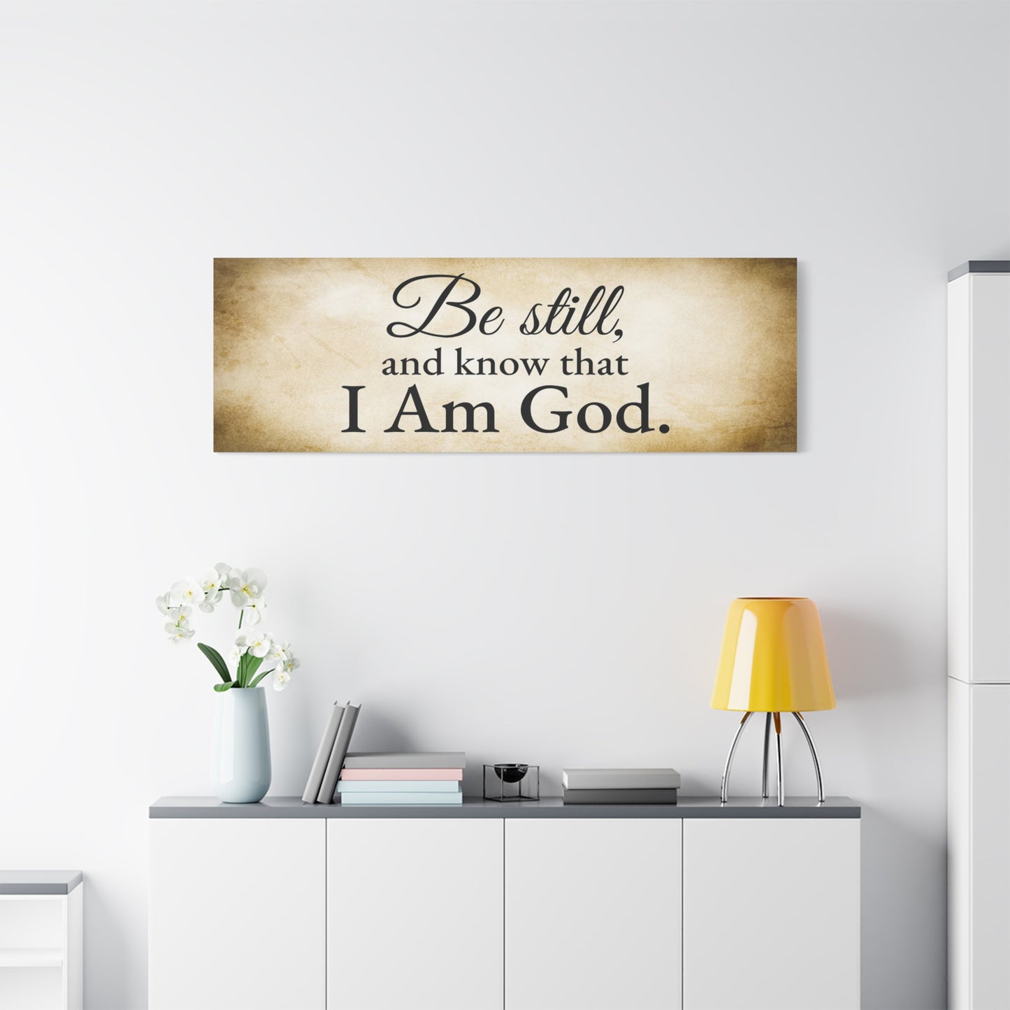 Scripture Walls Be Still Psalm 46:10 Gold Bible Verse Canvas Christian Wall Art Ready to Hang Unframed