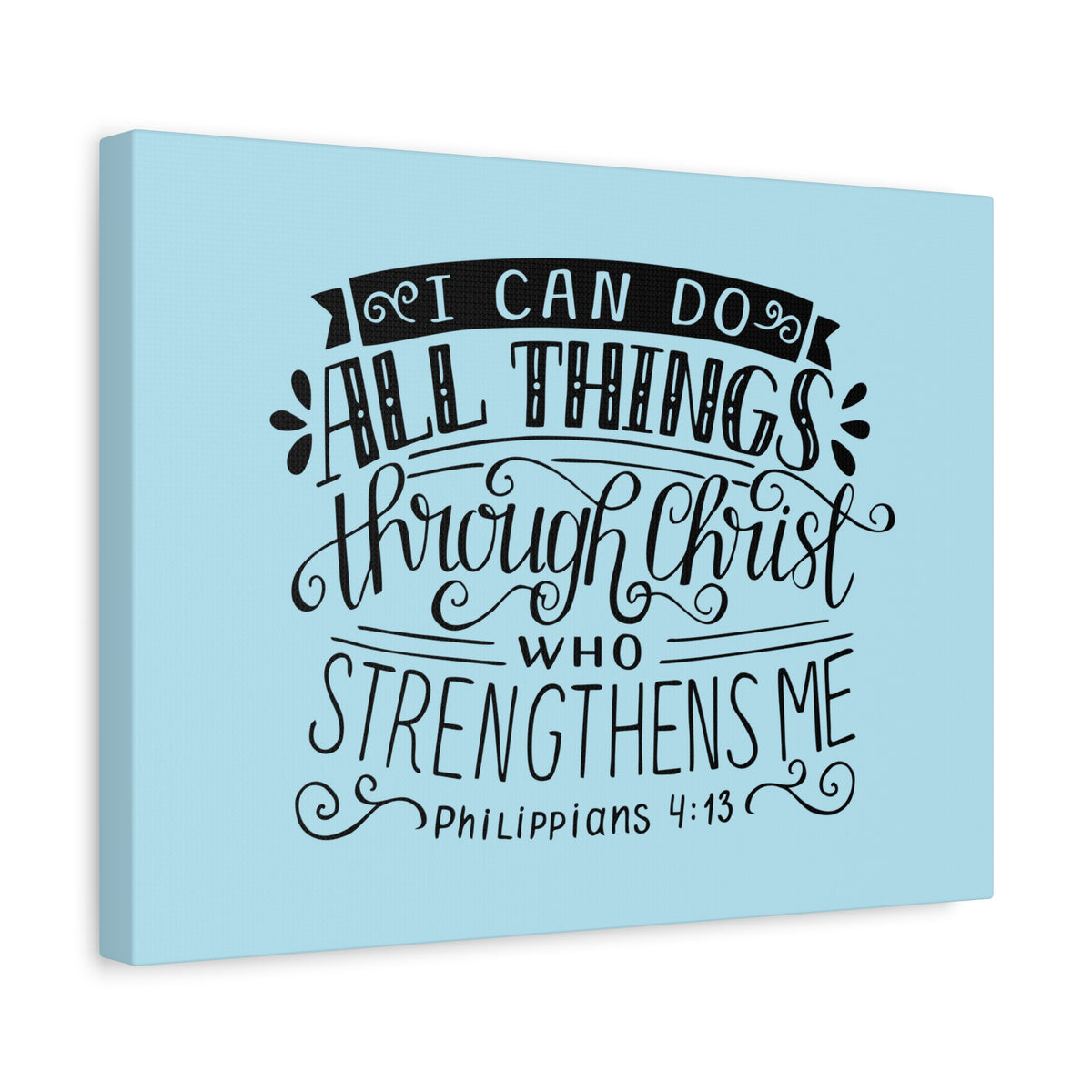 Scripture Canvas Through Christ Philippians 4:13 Sky Blue Christian Wall Art Bible Verse Print Ready to Hang