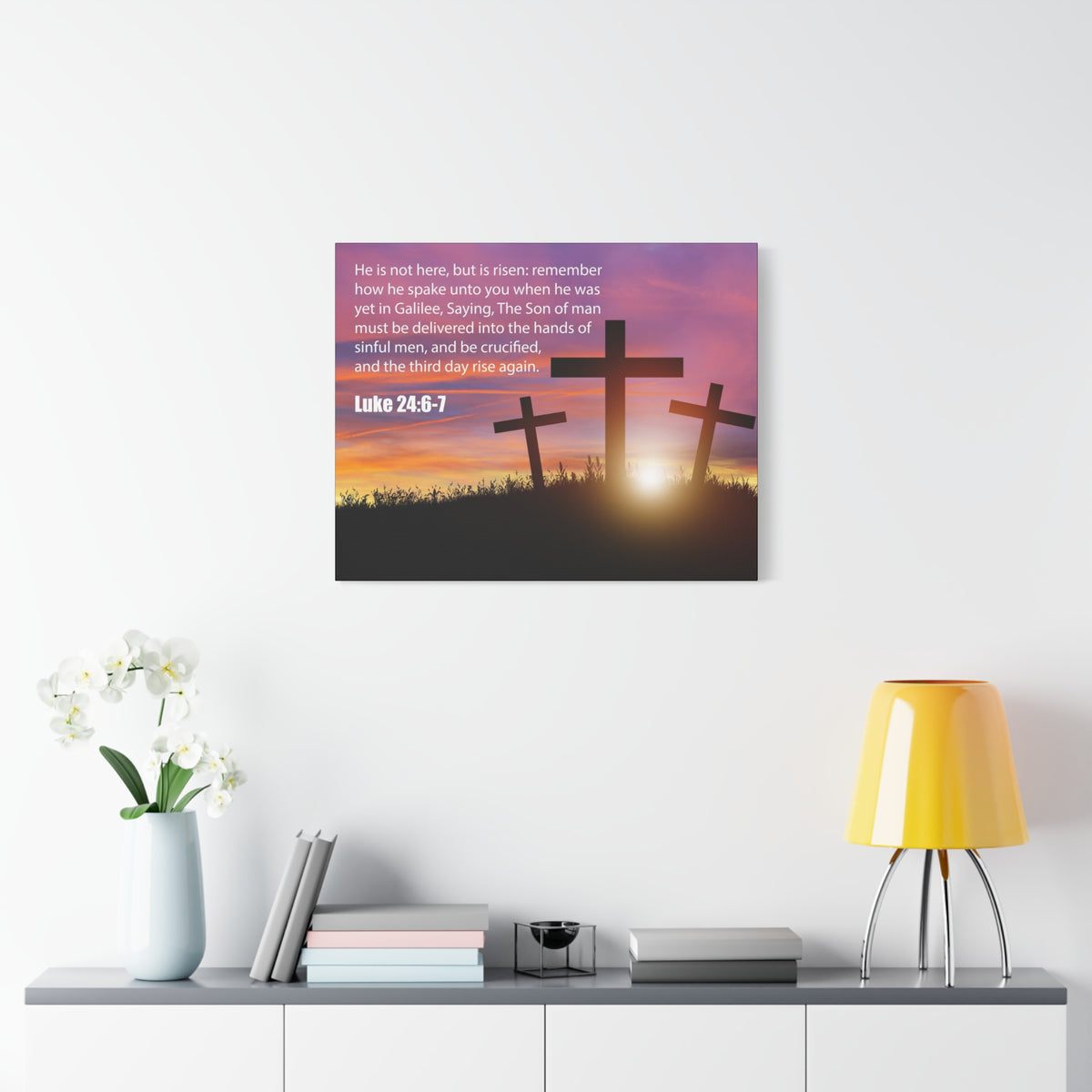 Scripture Canvas He Has Risen Luke 24:6-7 Christian Wall Art Bible Verse Print Ready to Hang