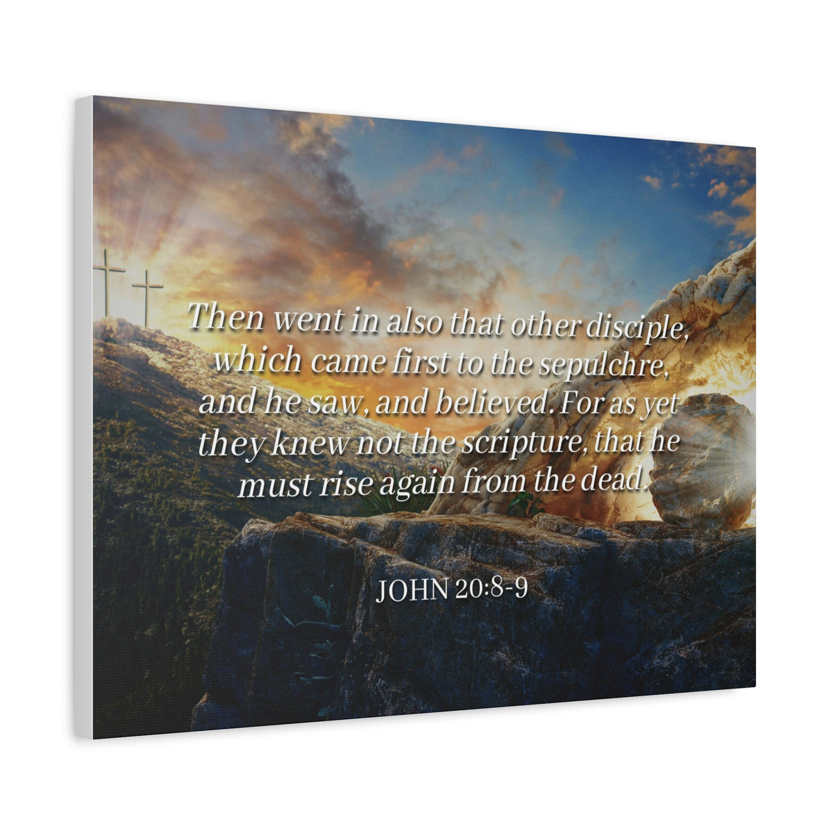 Scripture Canvas Rise Again John 20:8-9 Christian Wall Art Bible Verse Print Ready to Hang