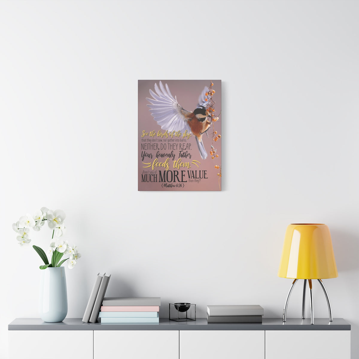 Scripture Canvas Much More Value Matthew 6:26 Christian Wall Art Bible Verse Print Ready to Hang