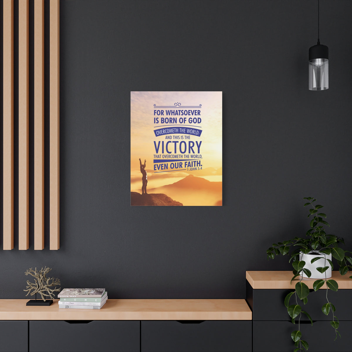 Scripture Canvas Overcometh the World 1 John 5:4 Christian Wall Art Bible Verse Print Ready to Hang