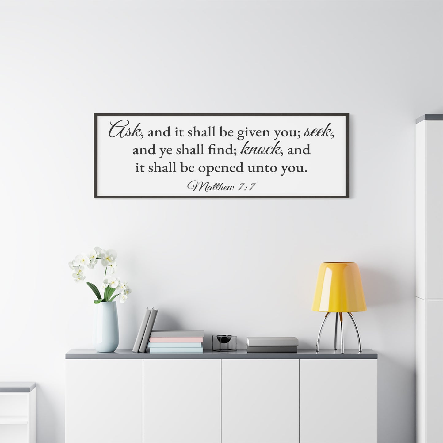 Scripture Walls Matthew 7:7 White Bible Verse Canvas Christian Wall Art Ready to Hang Unframed