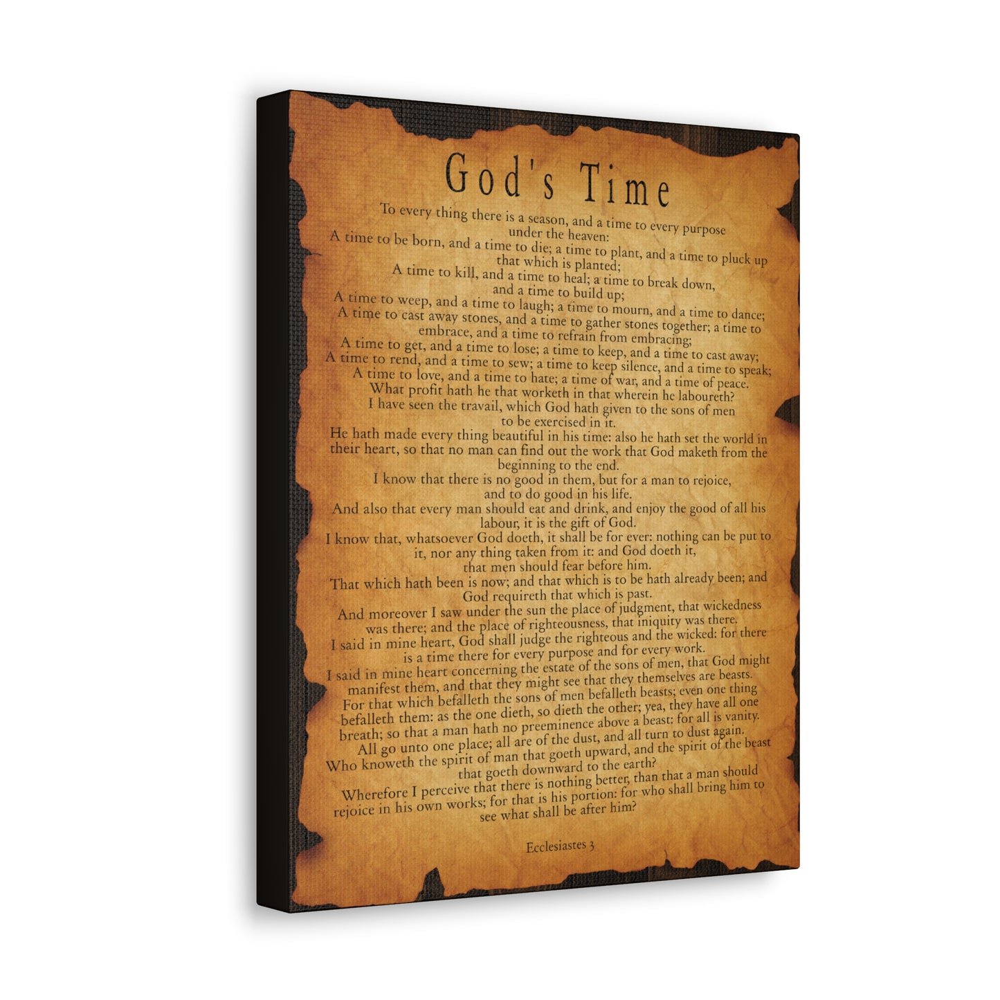 c God's Time Ecclesiastes 3 Gold Brown Bible Verse Canvas Christian Wall Art Ready to Hang