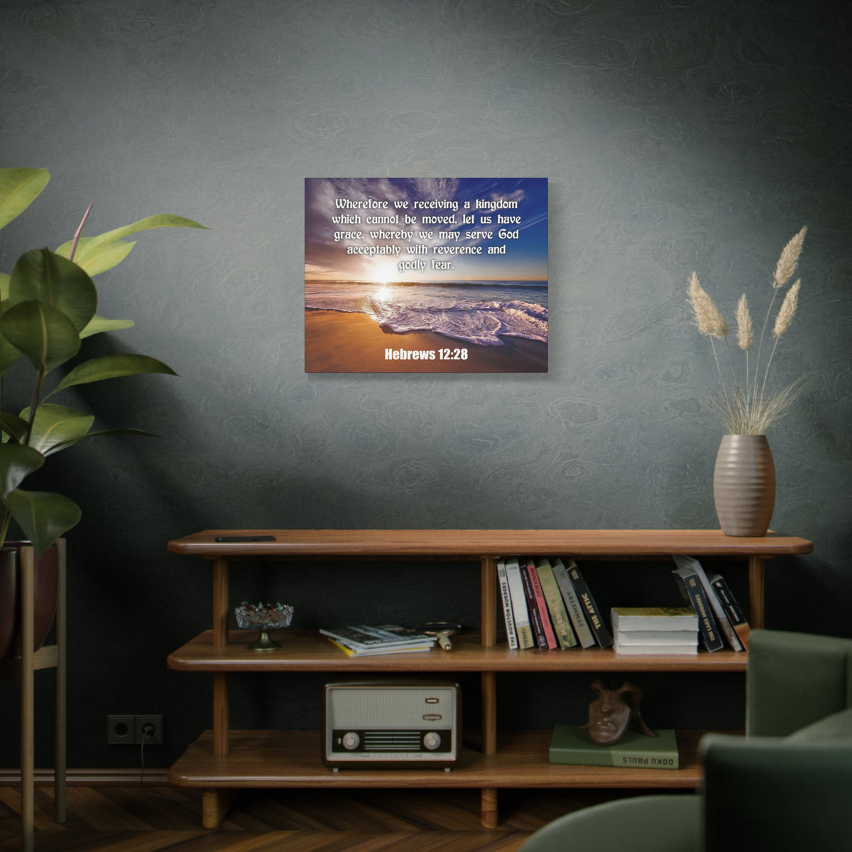 Scripture Canvas Kingdom Sea Hebrews 12:28 KJV Christian Wall Art Bible Verse Print Ready to Hang