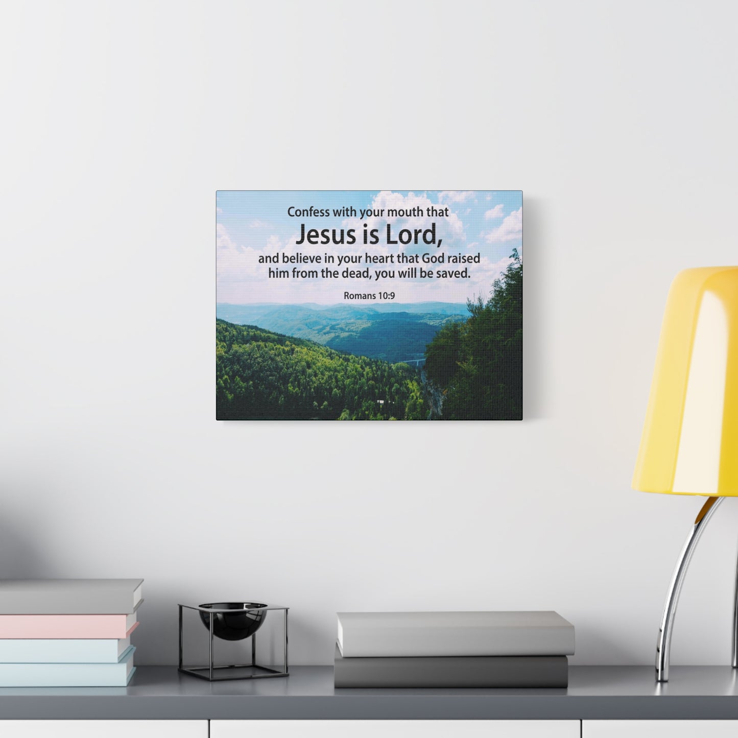 Scripture Canvas Jesus is Lord Romans 10:9 Christian Wall Art Bible Verse Print Ready to Hang
