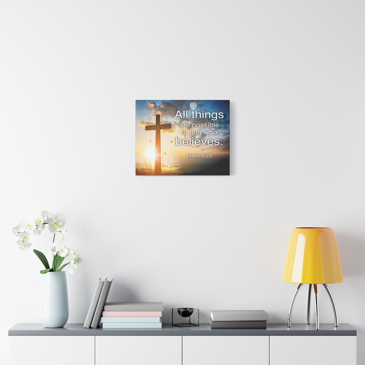Scripture Canvas All Things Are Possible Mark 9:23 Christian Wall Art Bible Verse Print Ready to Hang