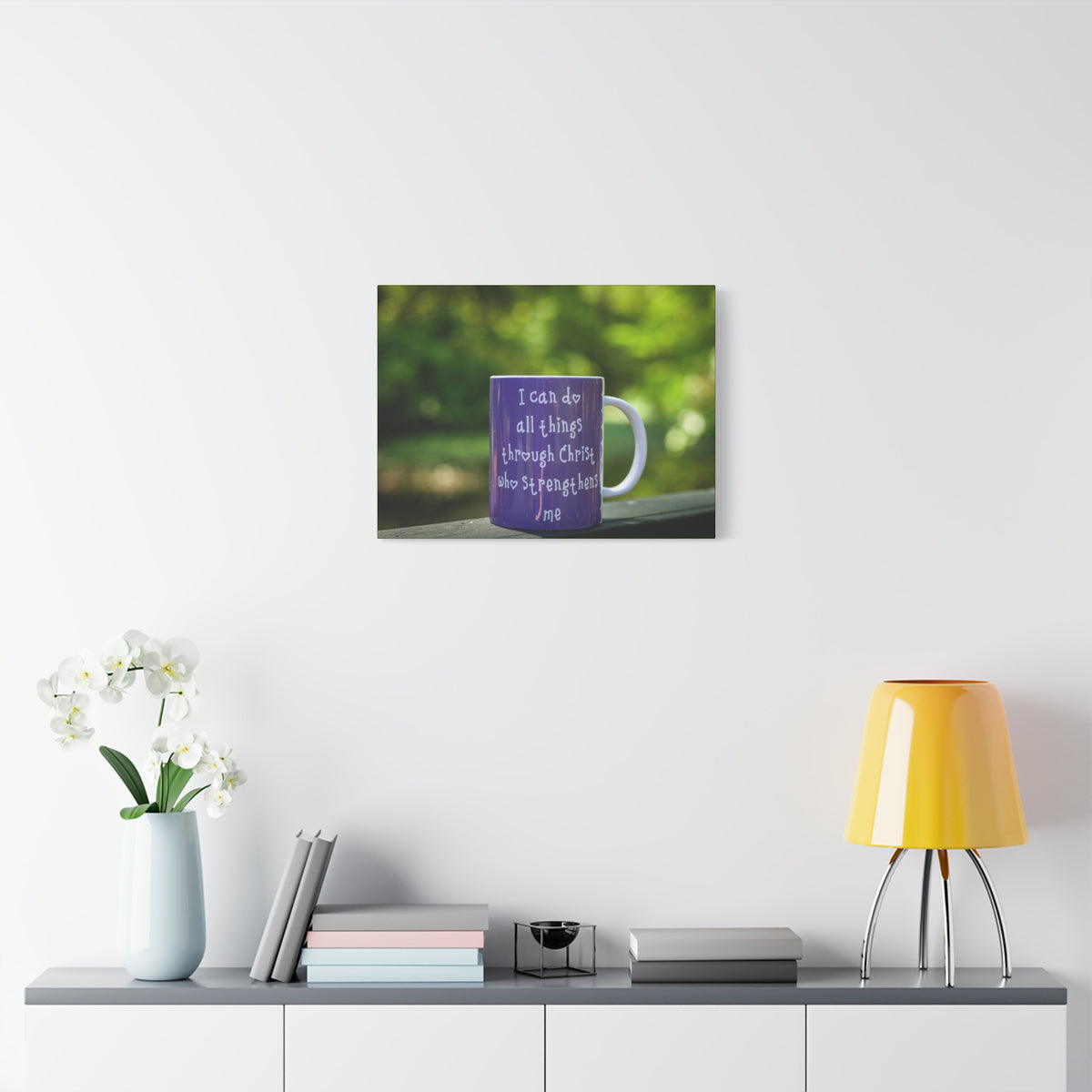 Scripture Canvas Strengthens Me Philippians 4:13 Purple Mug Christian Wall Art Bible Verse Print Ready to Hang