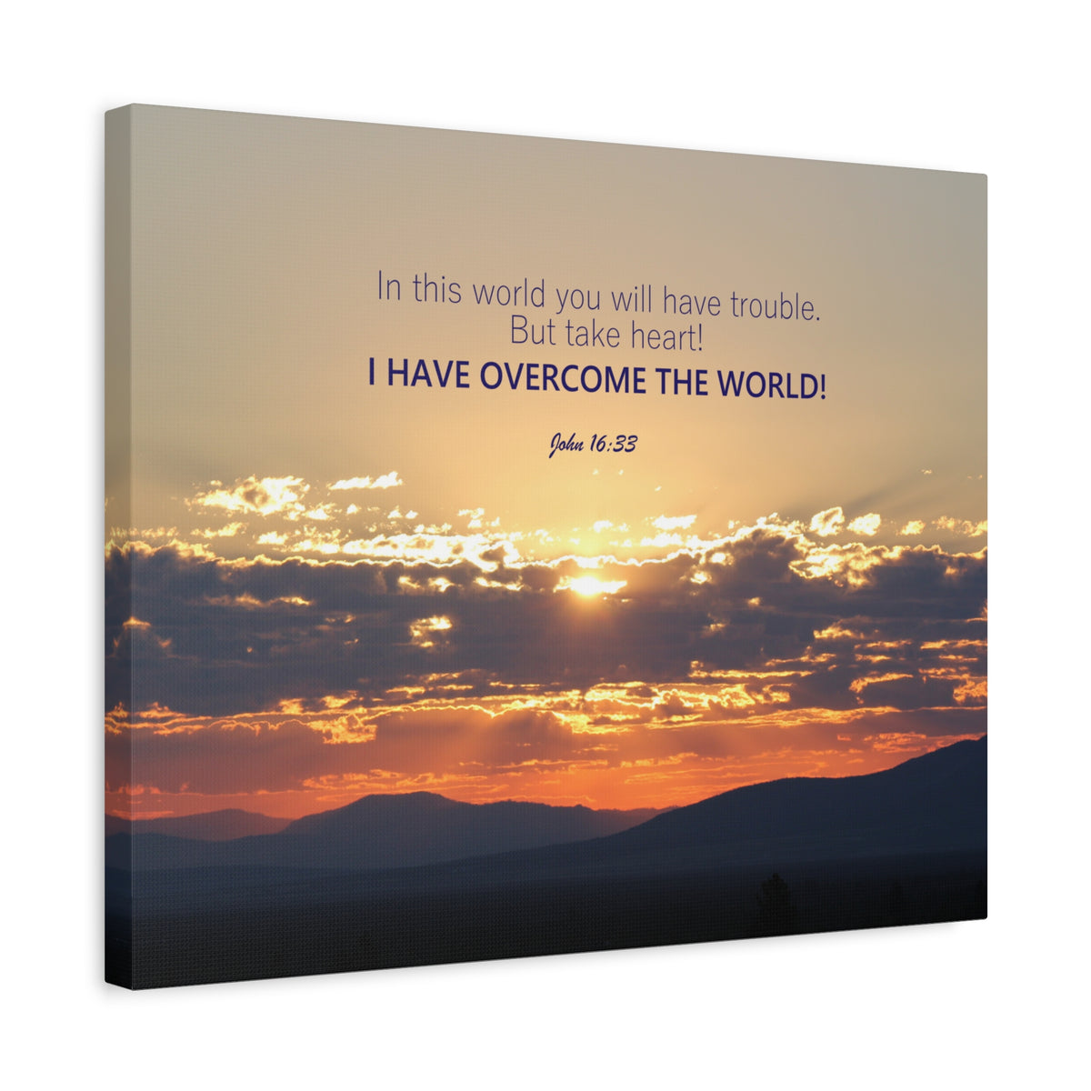 Scripture Canvas Overcome The World John 16:33 Christian Wall Art Bible Verse Print Ready to Hang