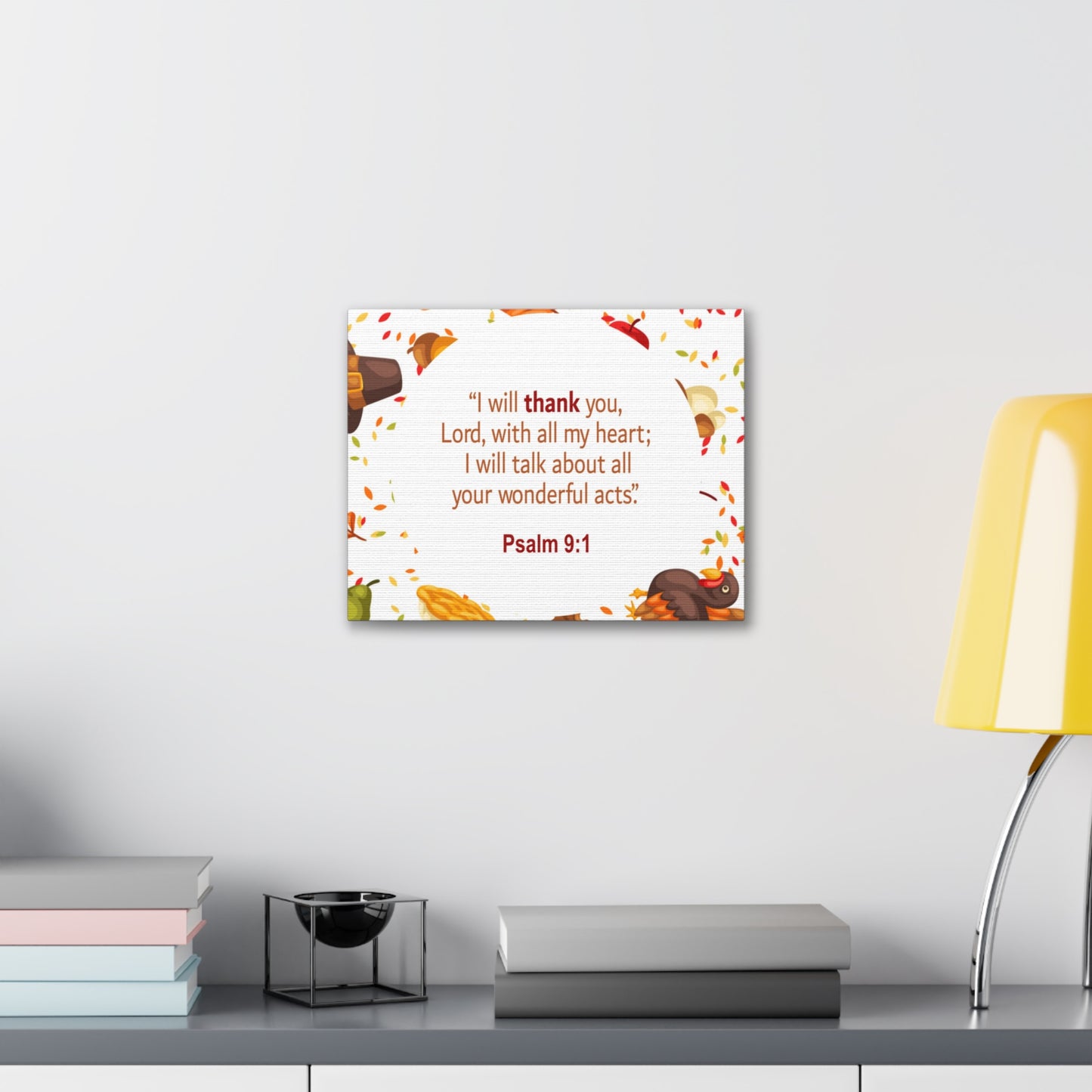 With All My Heart Psalm 9:1 Bible Verse Canvas Christian Wall Art Ready to Hang