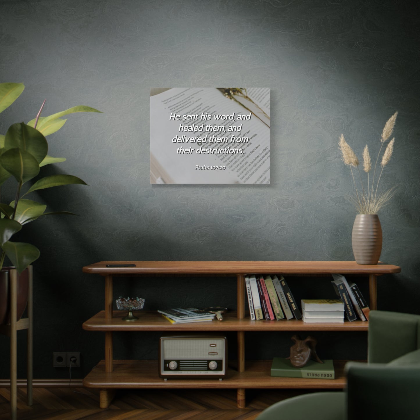 Scripture Canvas Healed Them Psalm 107:20 Christian Wall Art Bible Verse Print Ready to Hang