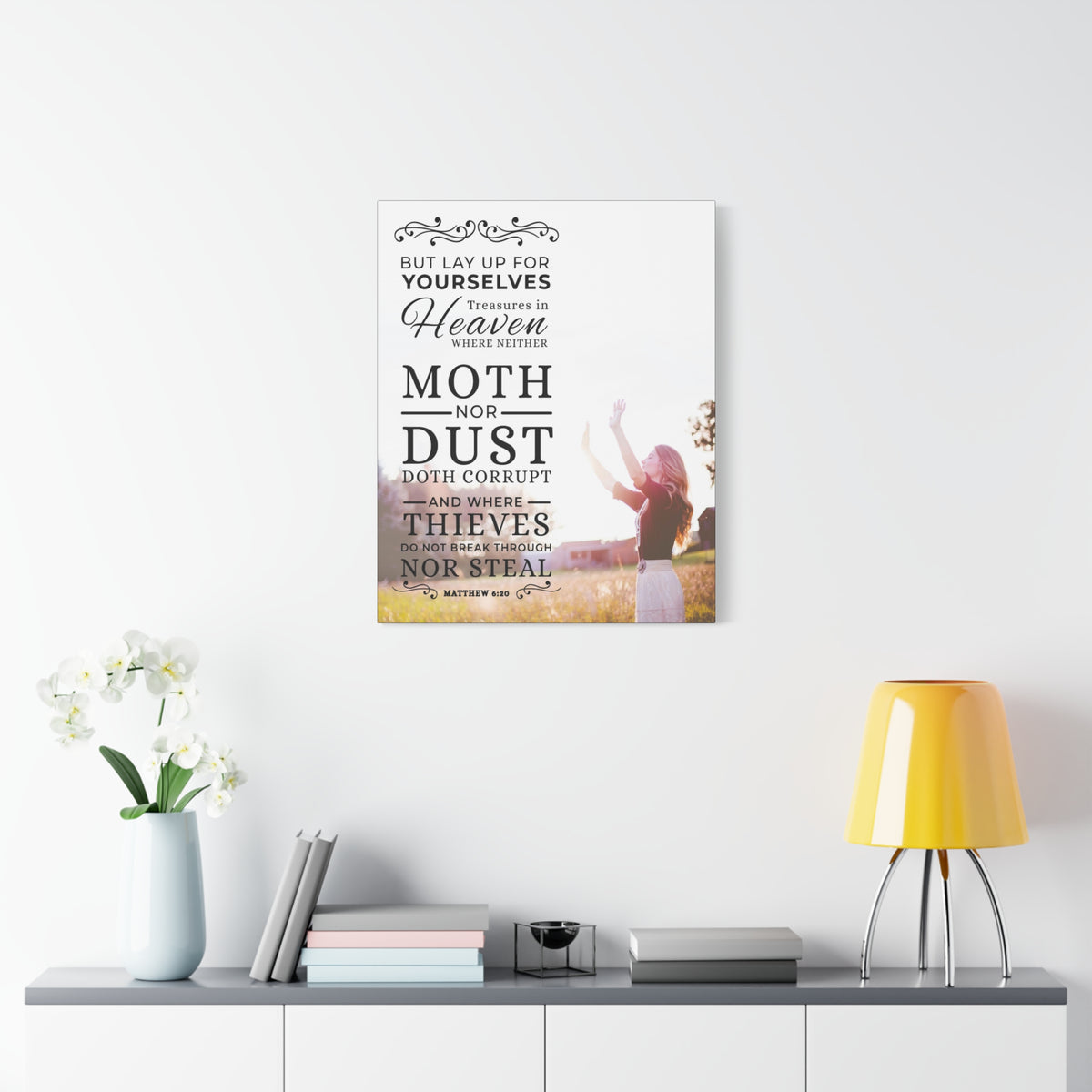 Scripture CanvasMoth Nor Dust Matthew 6:26  Christian Wall Art Bible Verse Print Ready to Hang
