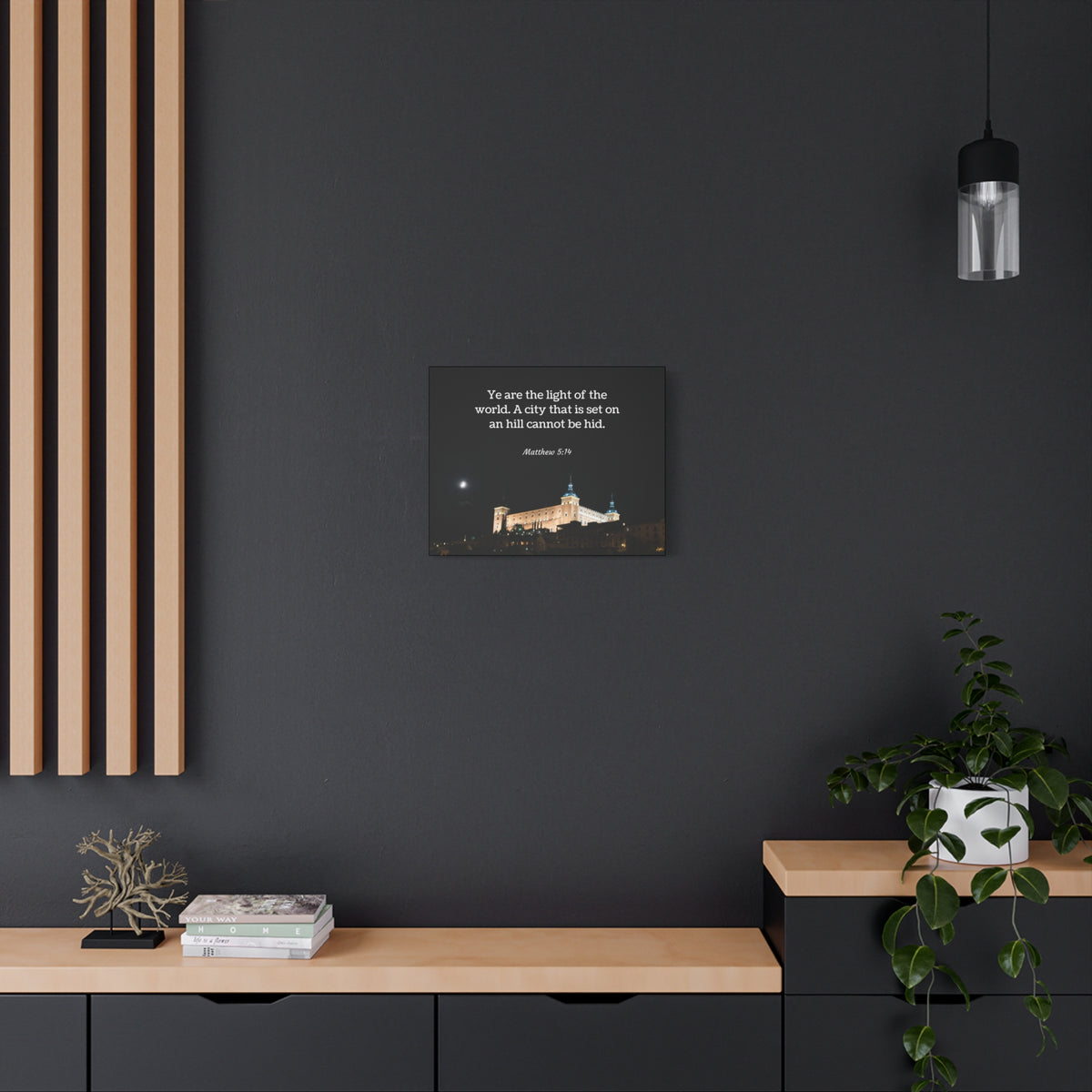 Scripture Canvas Light Of The World Matthew 5:14 Christian Wall Art Bible Verse Print Ready to Hang