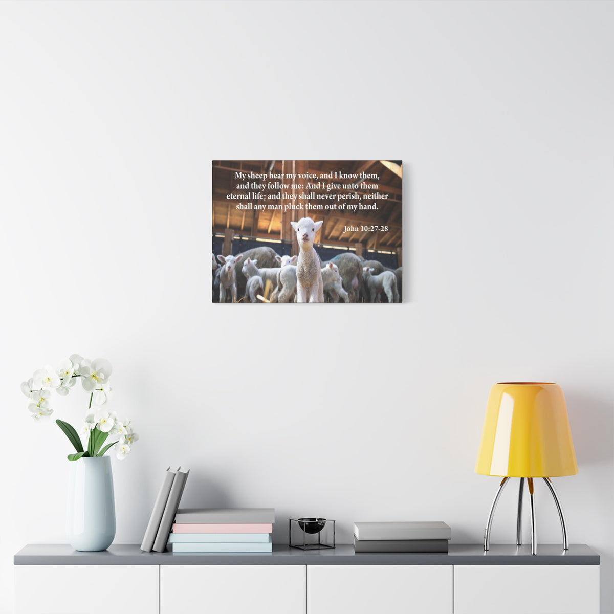 Scripture Canvas My Sheep Hear My Voice John 10:27-28 Christian Wall Art Bible Verse Print Ready to Hang
