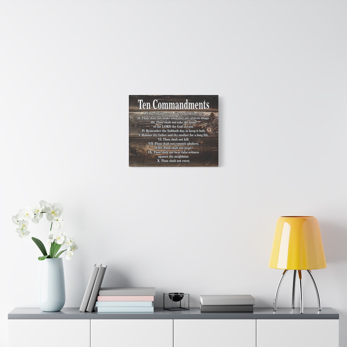 Scripture Canvas Ten Commandments Wood Brown Christian Wall Art Print Ready to Hang