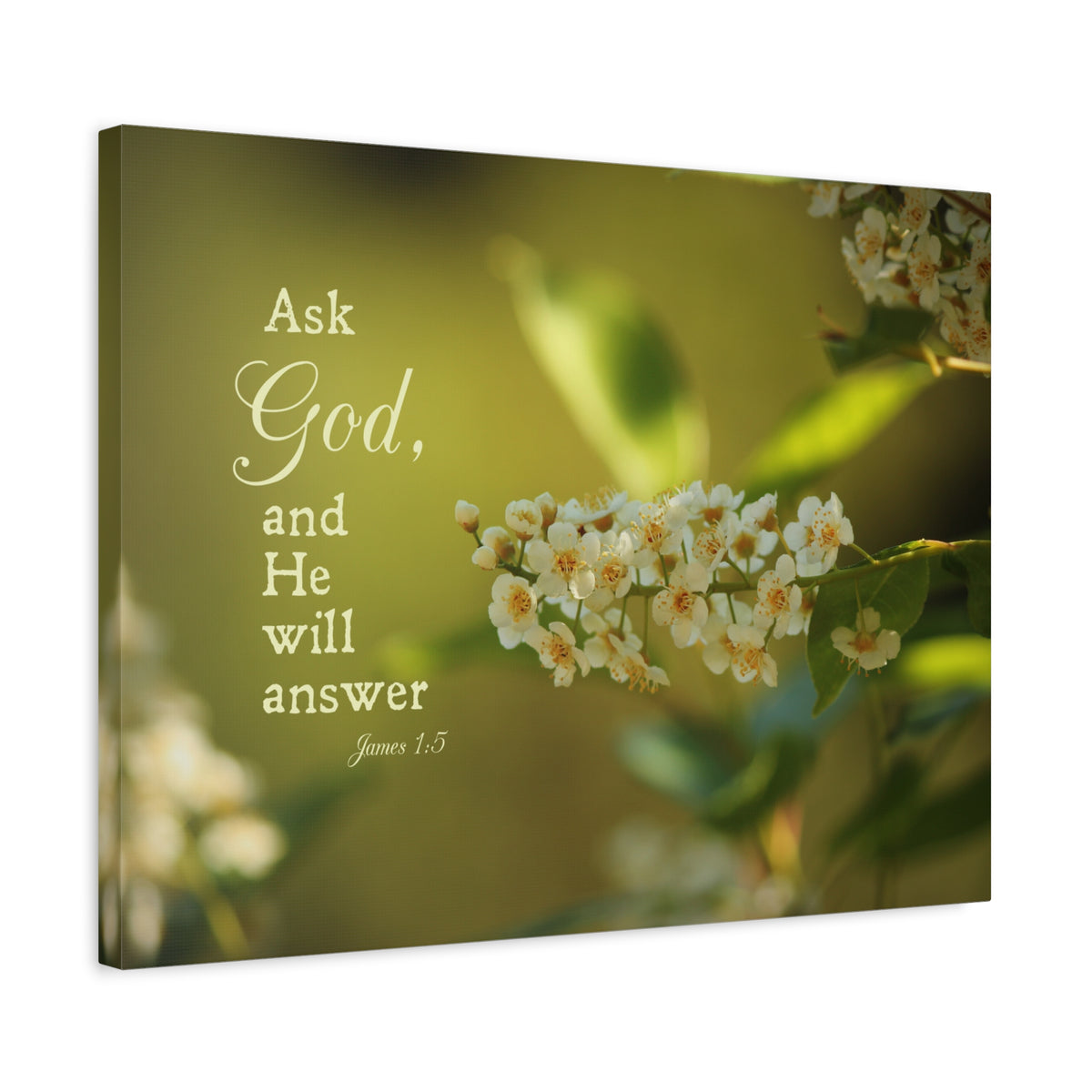 Scripture Canvas He Will Answer James 1:5 Christian Wall Art Bible Verse Print Ready to Hang