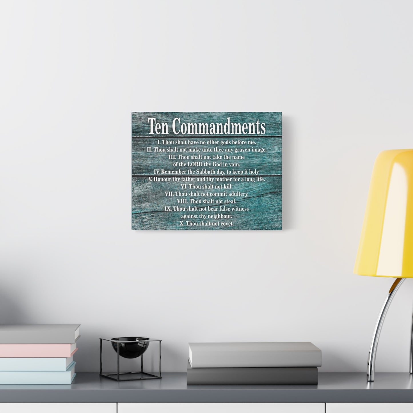Scripture Canvas Ten Commandments Blue Wood Christian Wall Art Print Ready to Hang