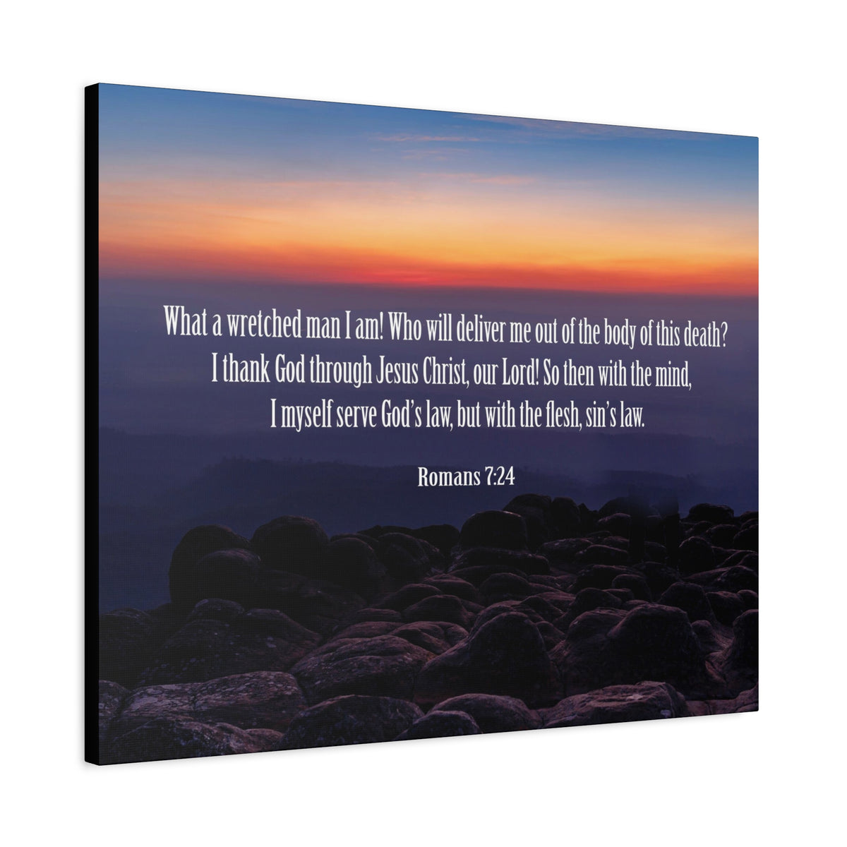 Scripture Canvas Sin's Law Romans 7:24-25 Christian Wall Art Bible Verse Print Ready to Hang