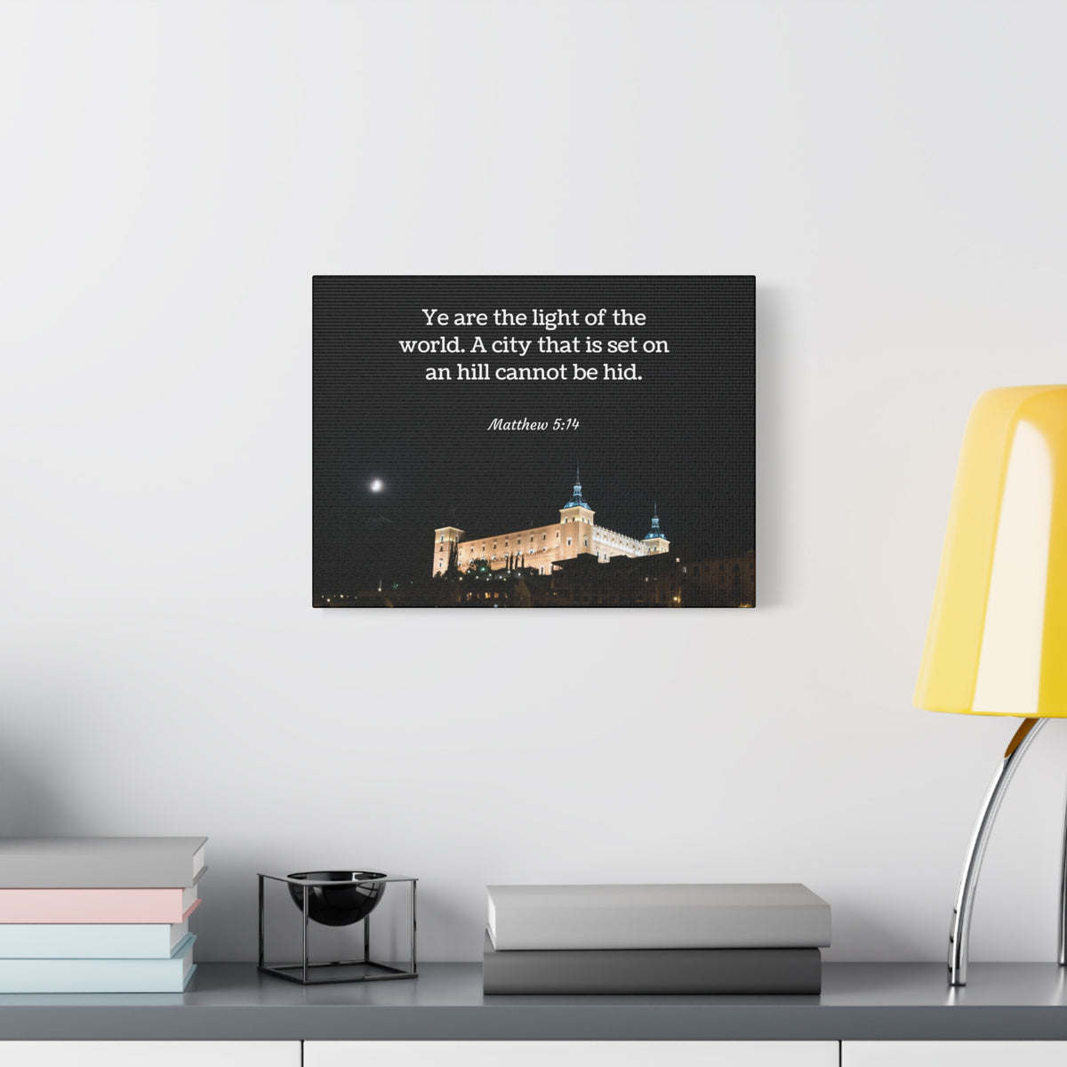Scripture Canvas Light Of The World Matthew 5:14 Christian Wall Art Bible Verse Print Ready to Hang