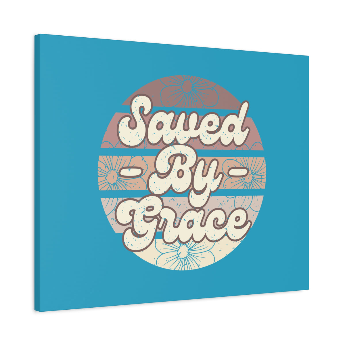 Scripture Canvas Saved By Grace Ephesians 2:8 Circle Blue Christian Wall Art Bible Verse Print Ready to Hang