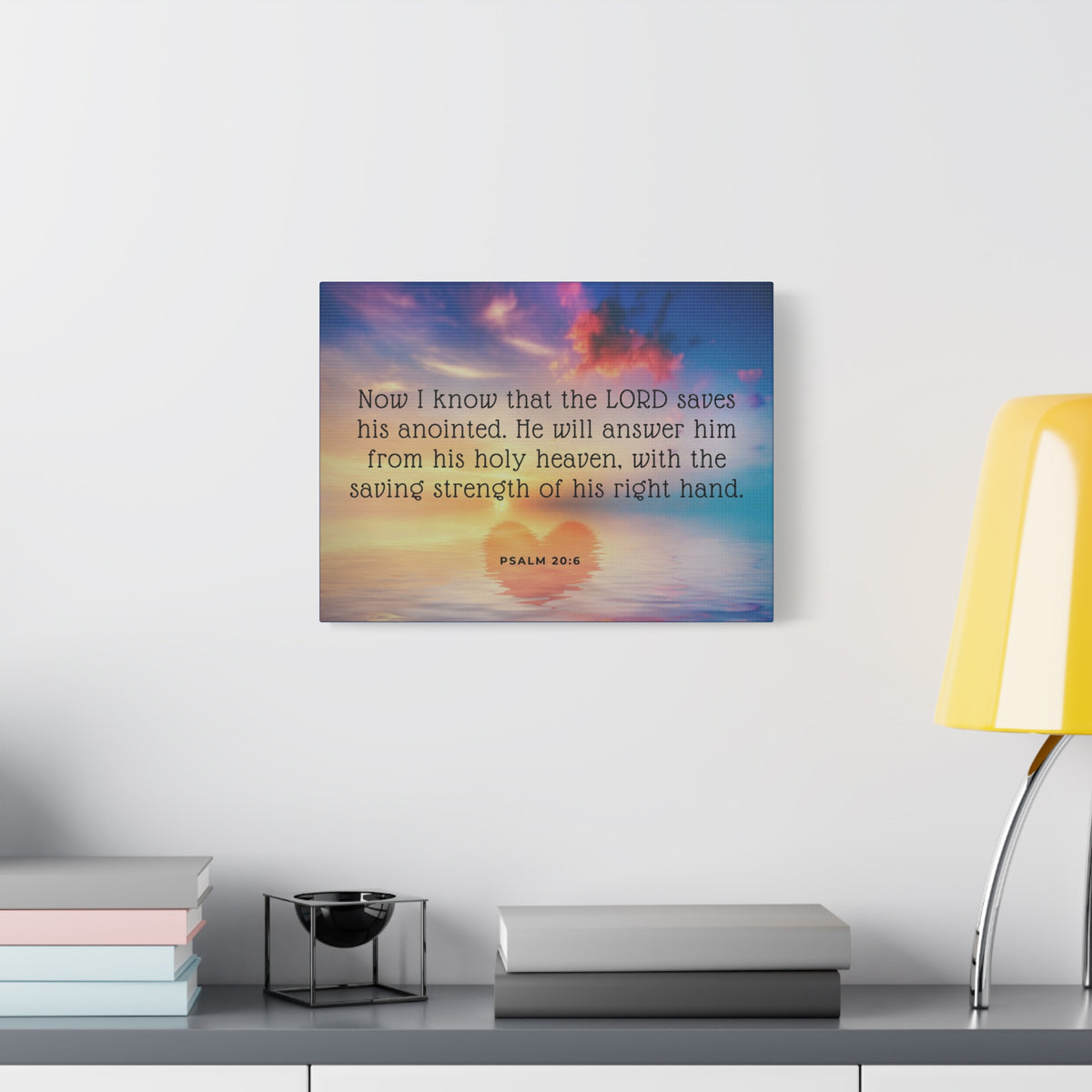 Scripture Canvas Lord Saves His Anointed Psalm 20:6 Christian Wall Art Bible Verse Print Ready to Hang