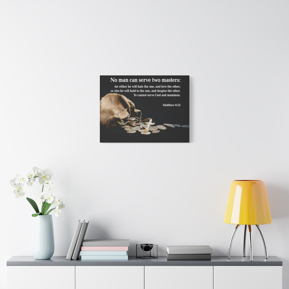 Scripture Canvas Two Masters Matthew 6:24 Christian Wall Art Bible Verse Print Ready to Hang
