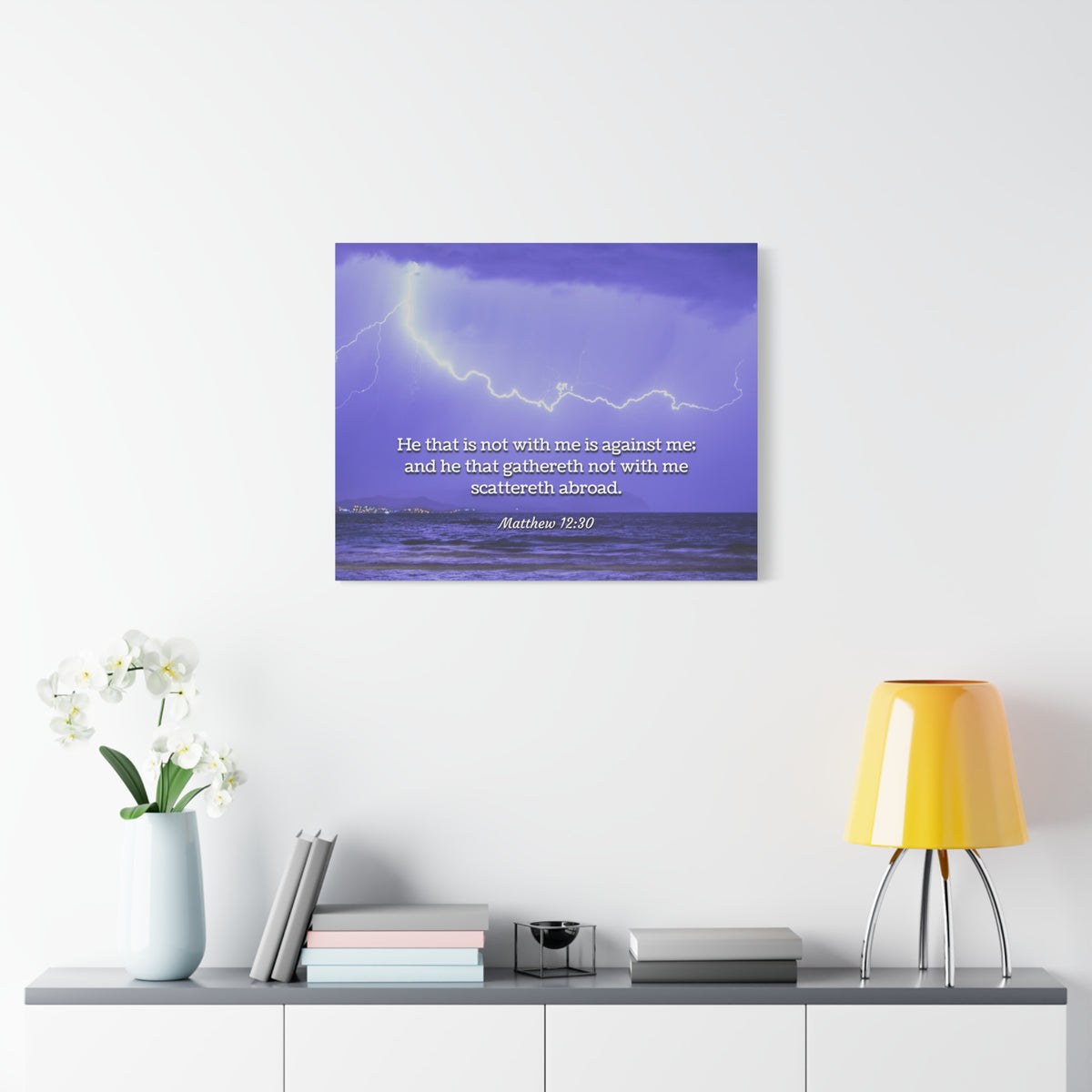 Scripture Canvas With Christ Matthew 12:30 Christian Wall Art Bible Verse Print Ready to Hang