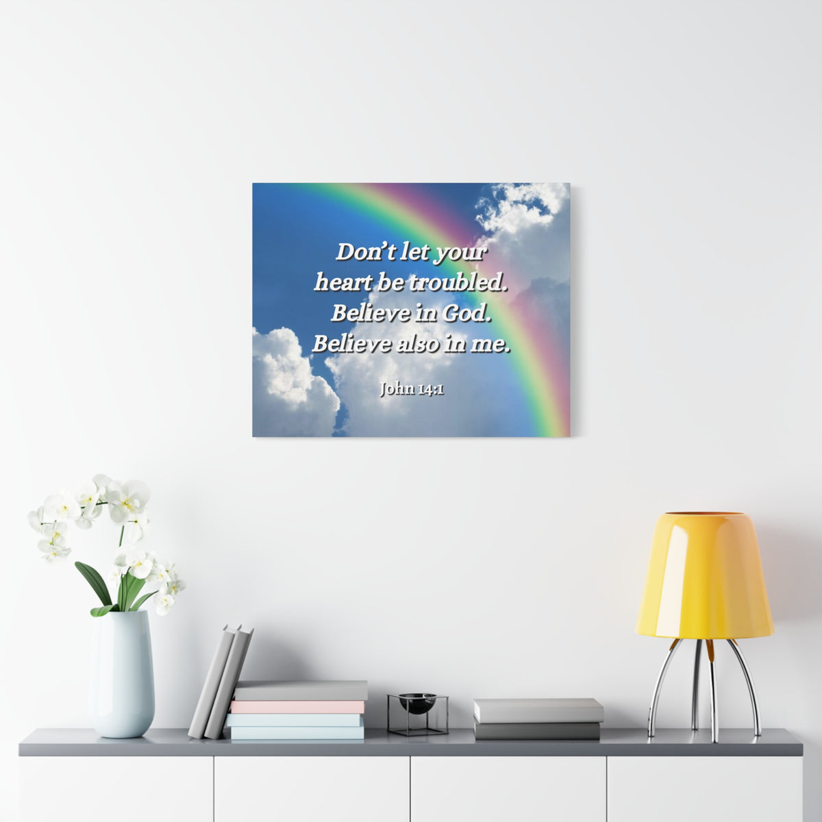 Scripture Canvas Believe In God John 14:1 Christian Wall Art Bible Verse Print Ready to Hang
