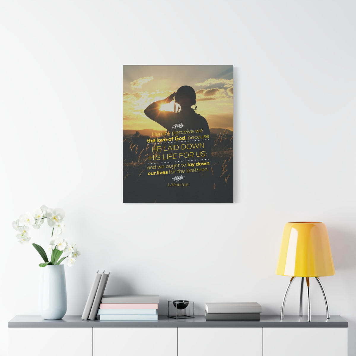 Scripture Canvas Laid Down His 1 John 3:16 Life Christian Wall Art Bible Verse Print Ready to Hang