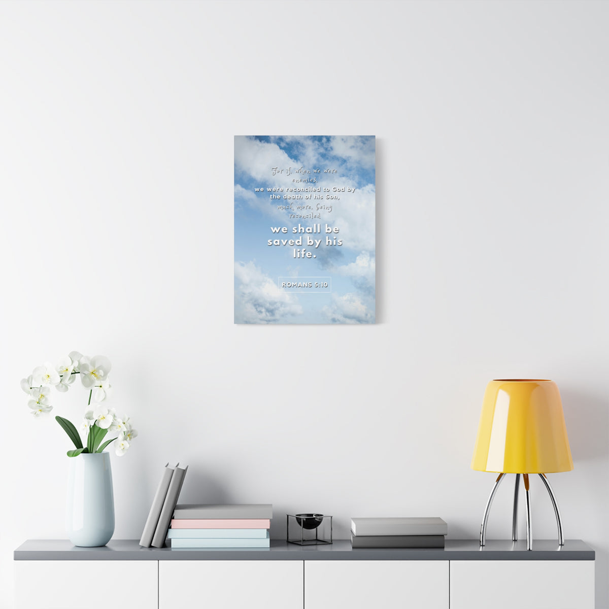 Scripture Canvas Saved By His Life Romans 5:10 Christian Wall Art Bible Verse Print Ready to Hang