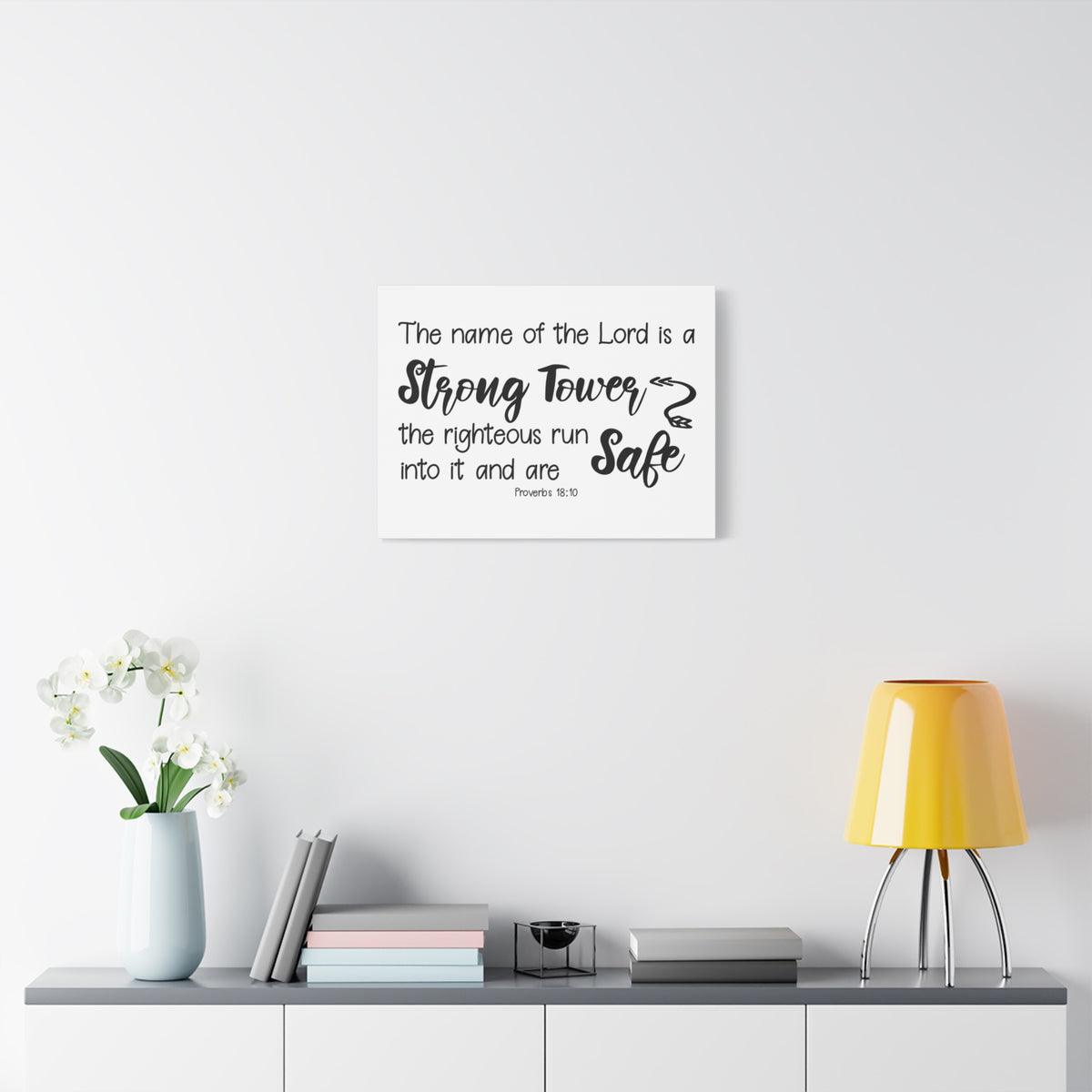 Scripture Canvas Strong Tower Proverbs 18:10 Christian Wall Art Bible Verse Print Ready to Hang