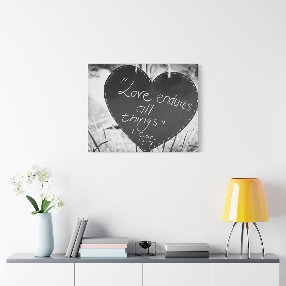 Scripture Canvas Love Endures 1 Cor 13:7 Christian Wall Art Bible Verse Print Ready to Hang