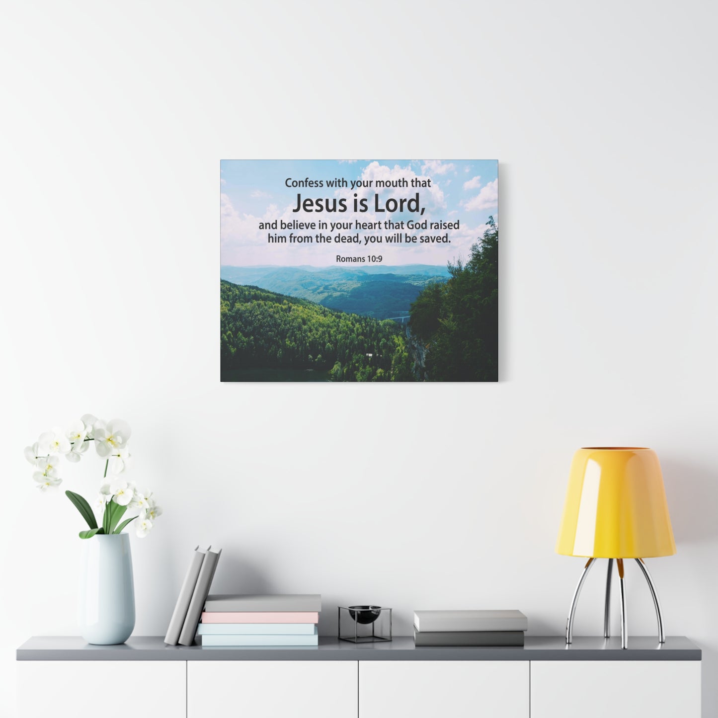 Scripture Canvas Jesus is Lord Romans 10:9 Christian Wall Art Bible Verse Print Ready to Hang