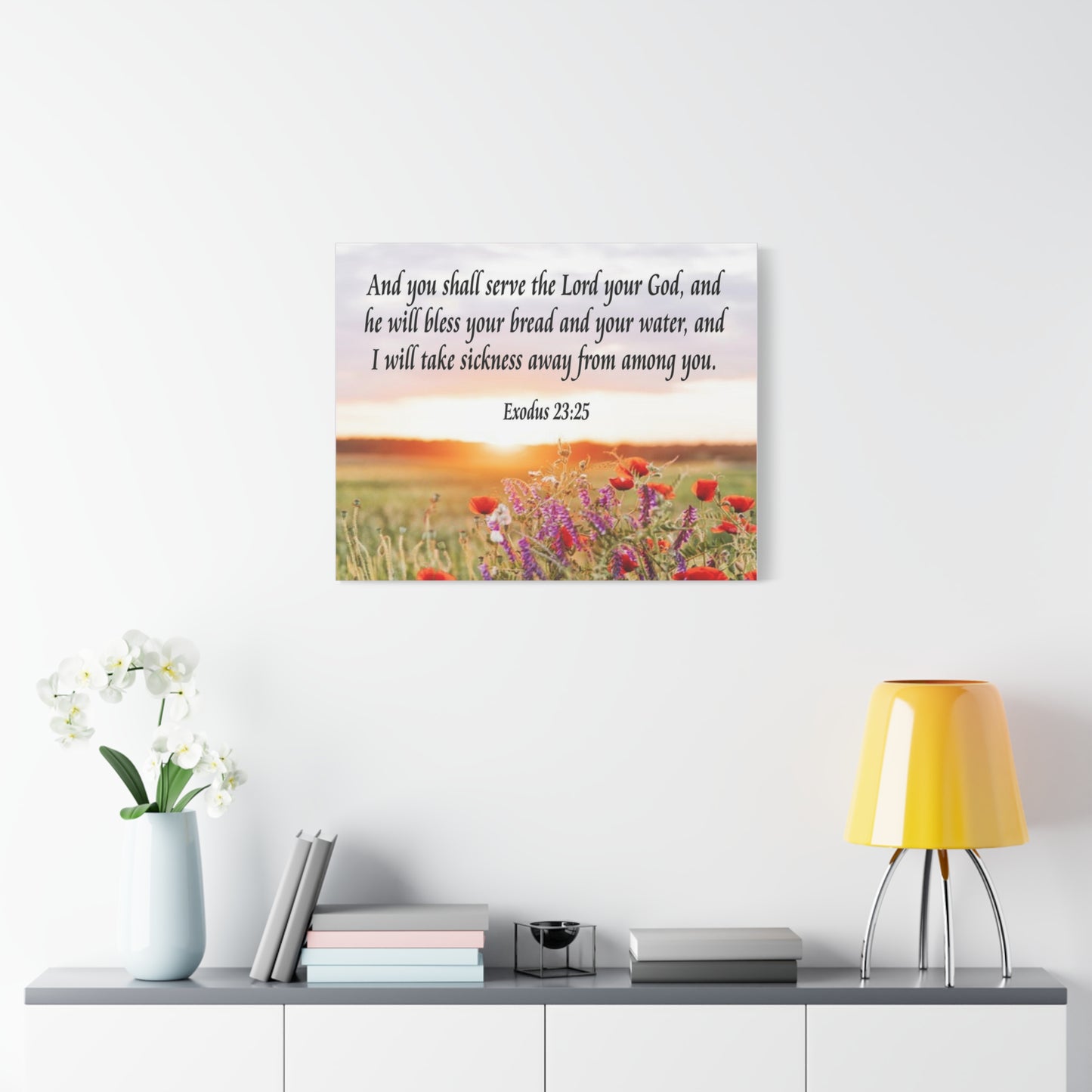 Bible Verse Canvas And You Shall Serve the Lord Exodus 23:25 Scripture Wall Art Christian Home Decor