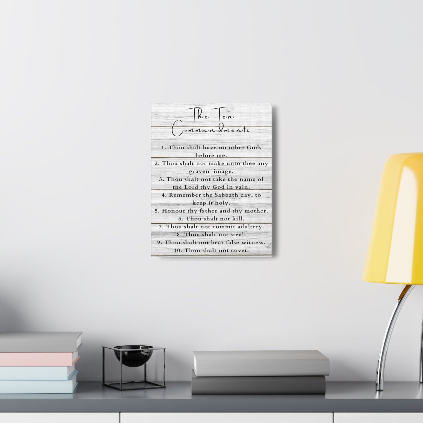 Ten Commandments White Christian Wall Art Print Ready to Hang