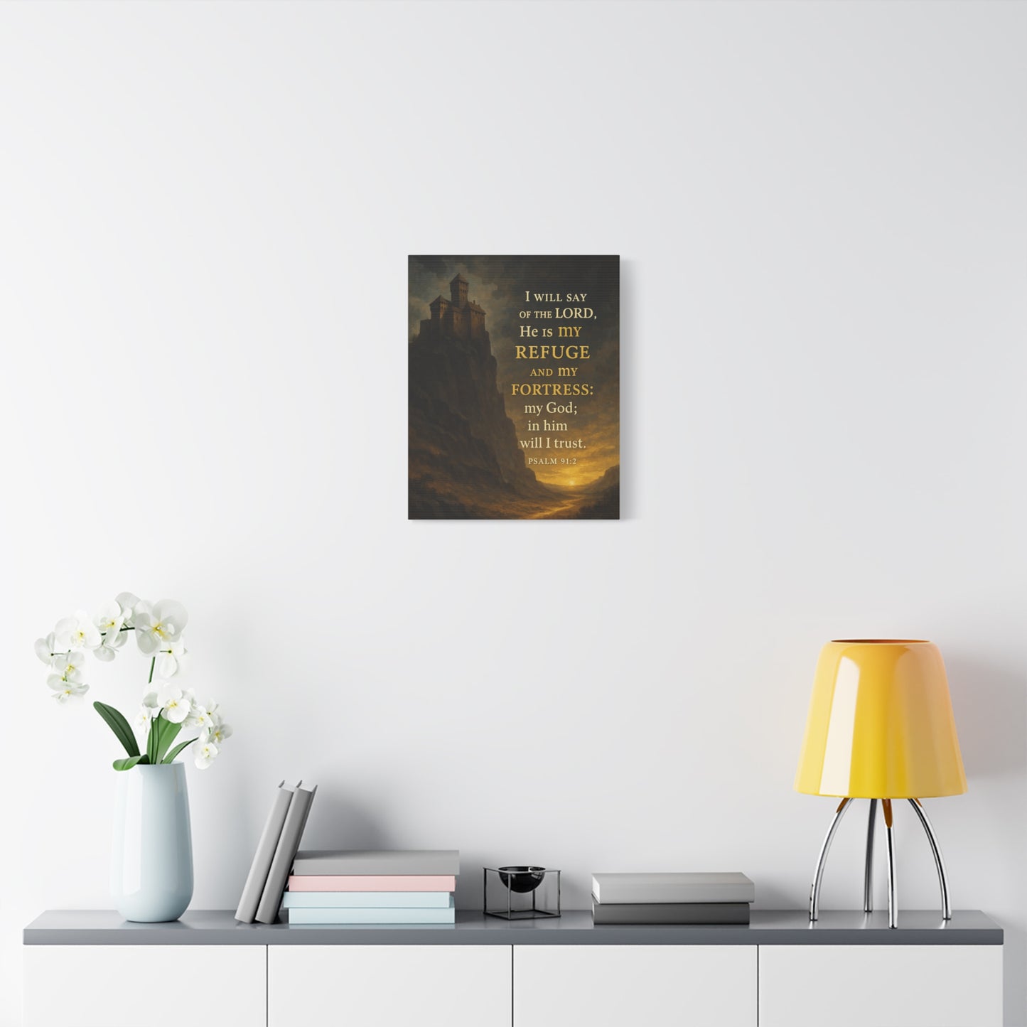 Bible Verse Canvas Psalm 91:2 Christian Home Décor Wall Art Scripture Ready to Hang Faith Print