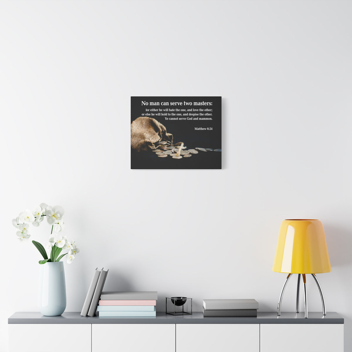 Scripture Canvas Two Masters Matthew 6:24 Christian Wall Art Bible Verse Print Ready to Hang