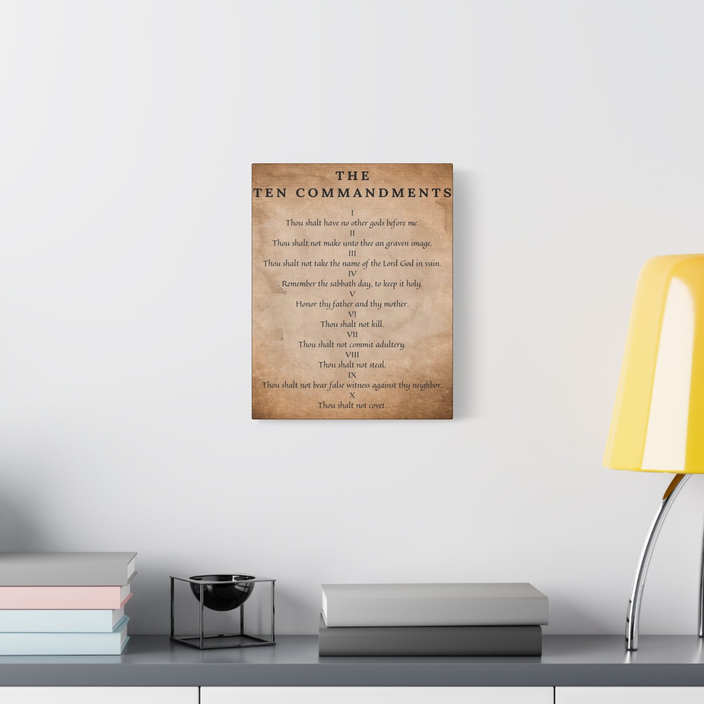 Scripture Canvas 10 Commandments Brown Christian Wall Art Bible Verse Print Ready to Hang